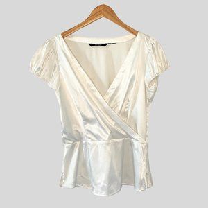 Zara Off-White, V-Neck Top w/Puff-Sleeves & Peplum Wai…